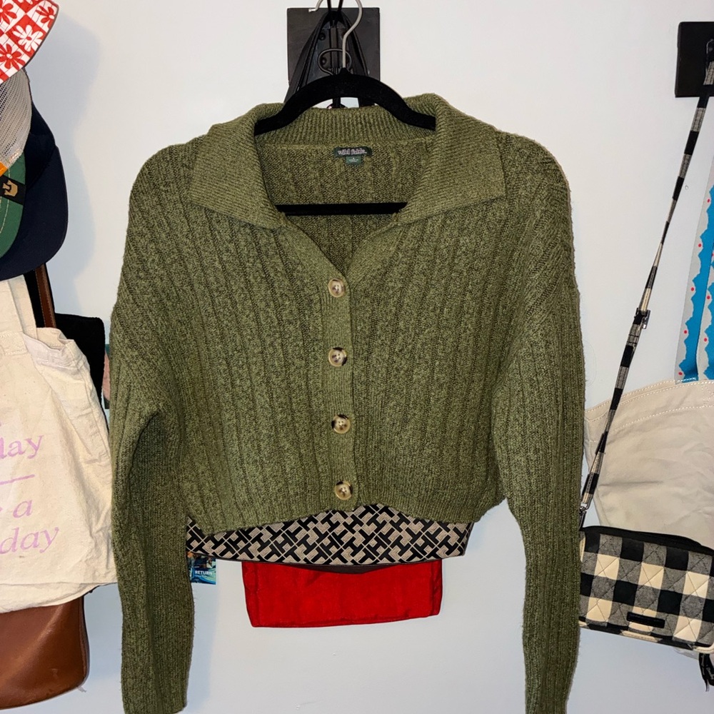 wild fable Olive Green Cable-Knit Button-Front Cardigan